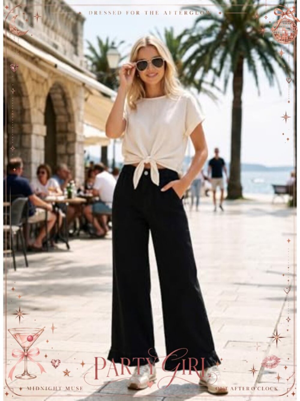 Wide Leg High Rise Jeans Ruffle Hem Stretch Denim Pants - Picture 4 of 6